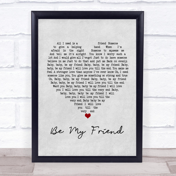 Free Be My Friend Grey Heart Song Lyric Poster Print
