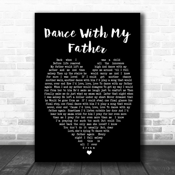 Dance With My Father Luther Vandross Black Heart Song Lyric Music Wall Art Print
