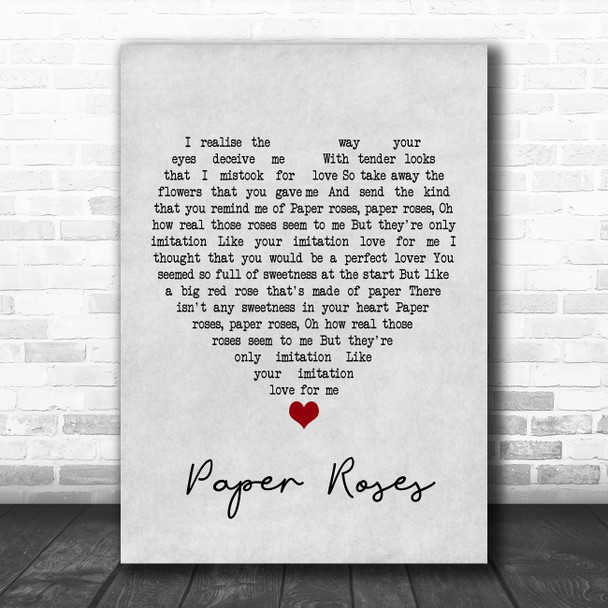 Janice Torre Paper Roses Grey Heart Song Lyric Poster Print