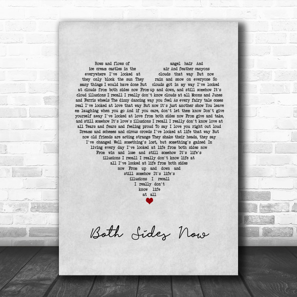 Joni Mitchell Both Sides Now Grey Heart Song Lyric Poster Print