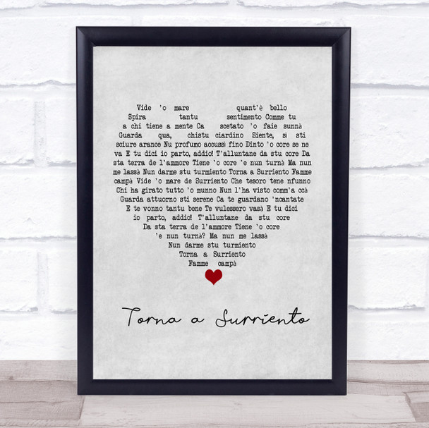 Luciano Pavarotti Torna a Surriento Grey Heart Song Lyric Poster Print