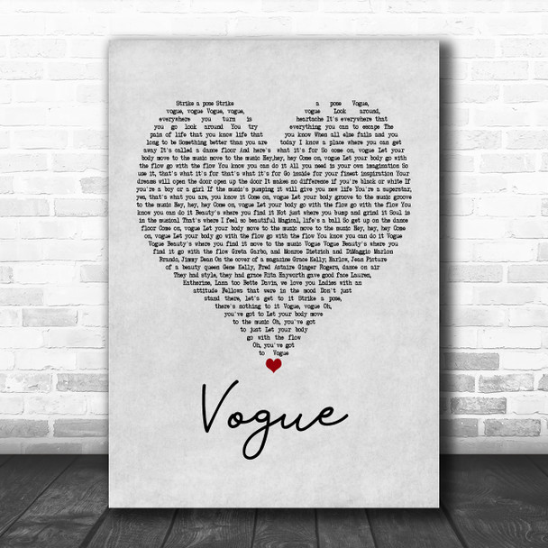 Madonna Vogue Grey Heart Song Lyric Poster Print