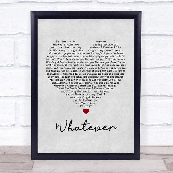Oasis Whatever Grey Heart Song Lyric Poster Print