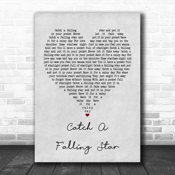 Perry Como Catch A Falling Star Grey Heart Song Lyric Poster Print