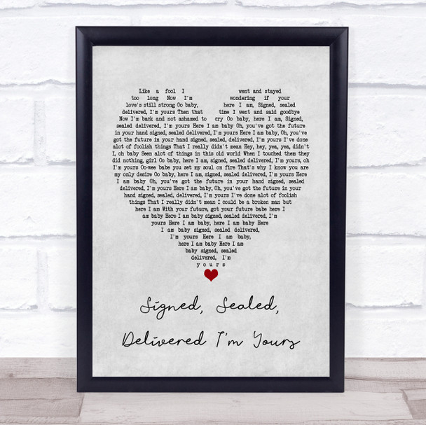Stevie Wonder Signed, Sealed, Delivered I'm Yours Grey Heart Song Lyric Poster Print