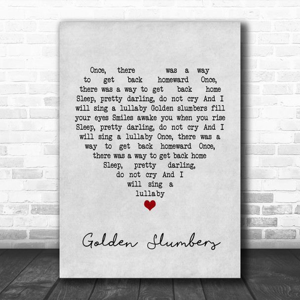 The Beatles Golden Slumbers Grey Heart Song Lyric Poster Print
