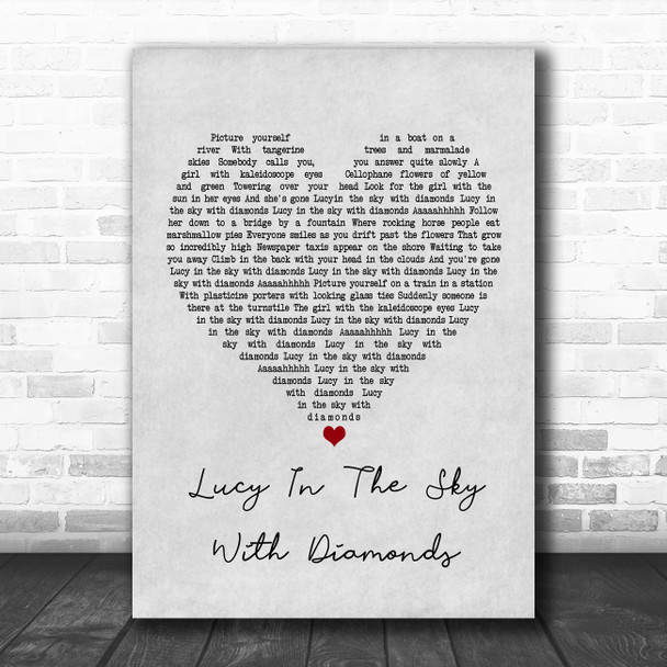 The Beatles Lucy In The Sky With Diamonds Grey Heart Song Lyric Poster Print