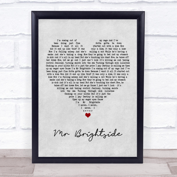The Killers Mr Brightside Grey Heart Song Lyric Poster Print