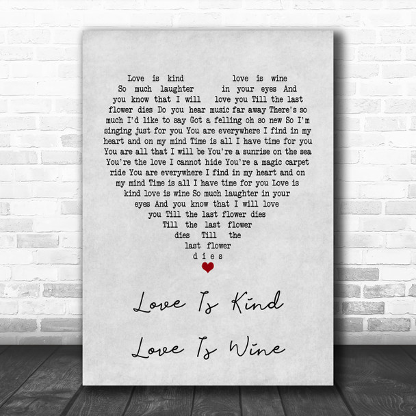 The Seekers Love Is Kind Love Is Wine Grey Heart Song Lyric Poster Print