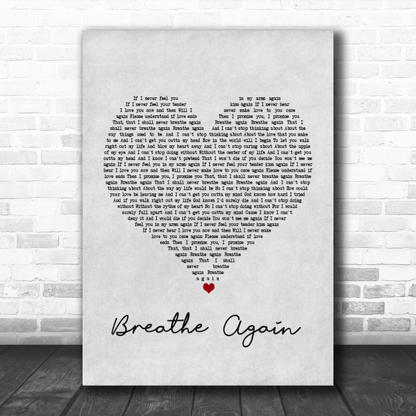 Toni Braxton Breathe Again Grey Heart Song Lyric Poster Print