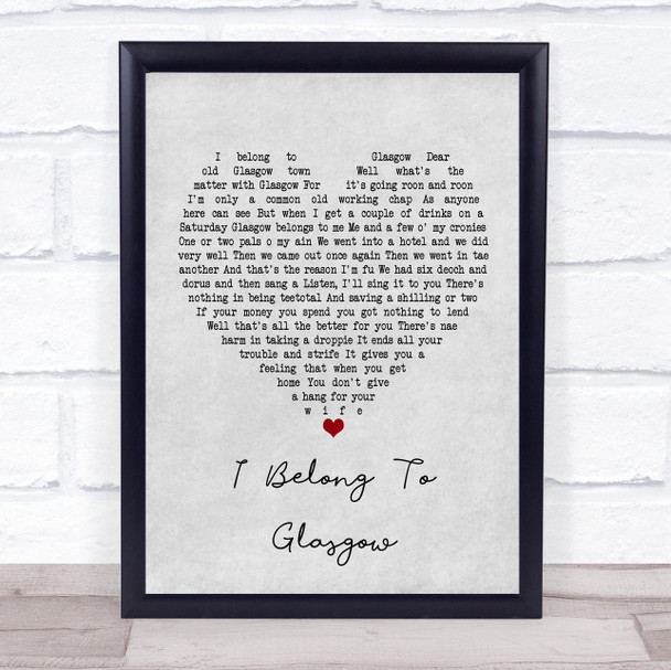 Will Fyffe I Belong To Glasgow Grey Heart Song Lyric Poster Print