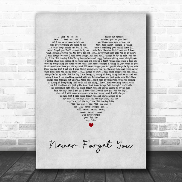 Zara Larsson Never Forget You Grey Heart Song Lyric Poster Print