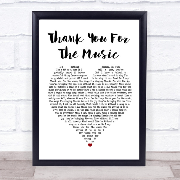 ABBA Thank You For The Music White Heart Song Lyric Poster Print