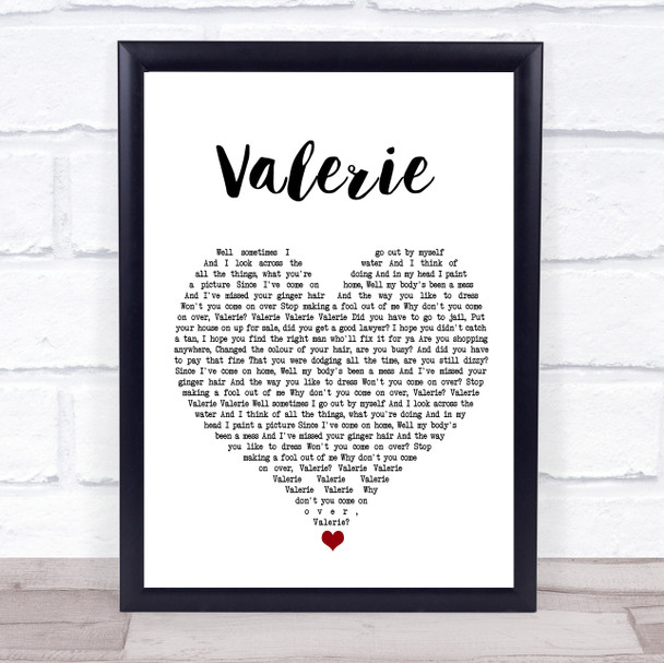 Amy Winehouse Valerie White Heart Song Lyric Poster Print