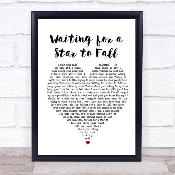 Boy Meets Girl Waiting for a Star to Fall White Heart Song Lyric Poster Print