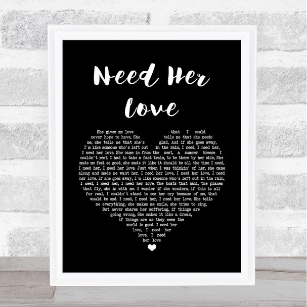 Electric Light Orchestra Need Her Love Black Heart Song Lyric Music Wall Art Print