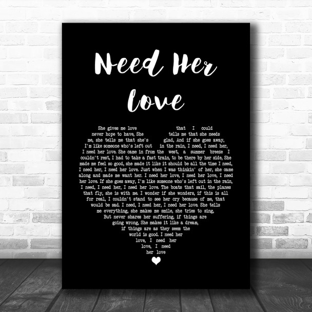 Electric Light Orchestra Need Her Love Black Heart Song Lyric Music Wall Art Print