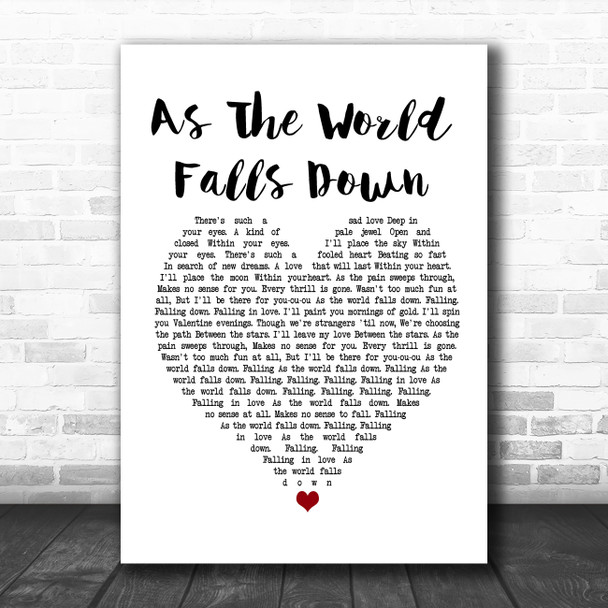 David Bowie As The World Falls Down White Heart Song Lyric Poster Print