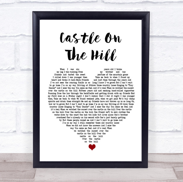 Ed Sheeran Castle On The Hill White Heart Song Lyric Poster Print