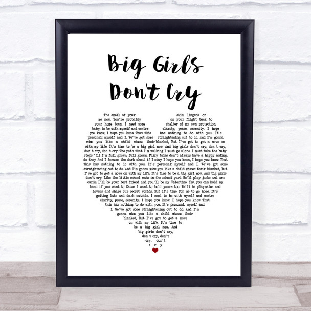 Fergie Big Girls Don't Cry White Heart Song Lyric Poster Print