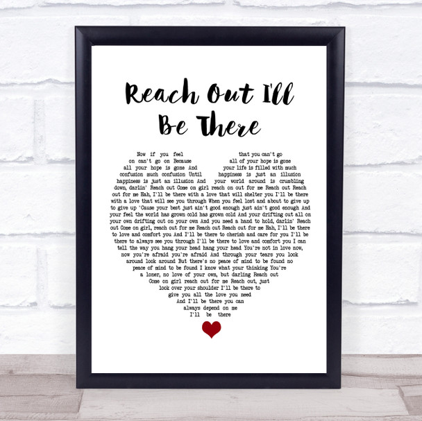 Four Tops Reach Out I'll Be There White Heart Song Lyric Poster Print