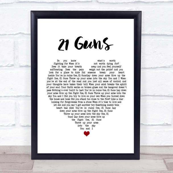 Green Day 21 Guns White Heart Song Lyric Poster Print