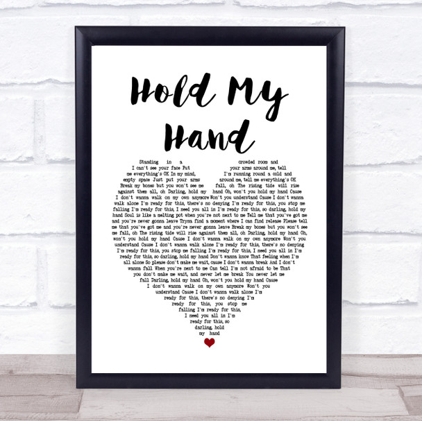 Jess Glynne Hold My Hand White Heart Song Lyric Poster Print