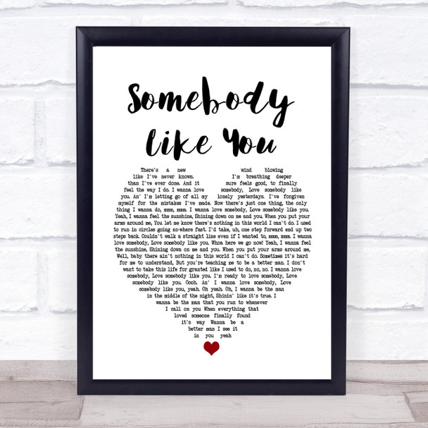 Keith Urban Somebody Like You White Heart Song Lyric Poster Print