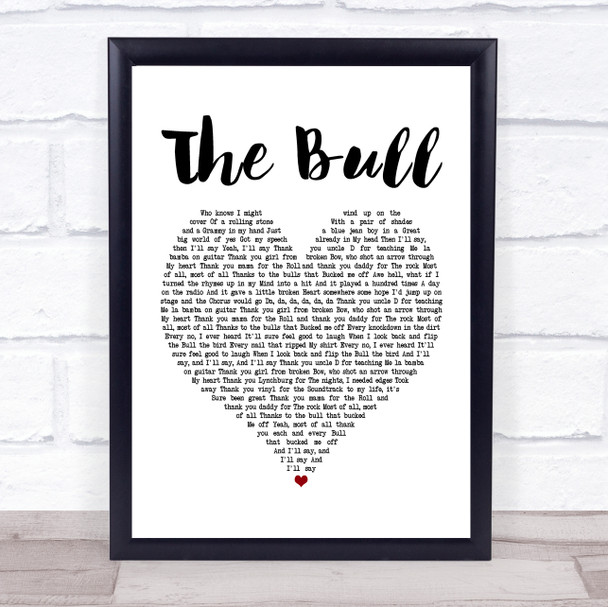 Kip Moore The Bull White Heart Song Lyric Poster Print