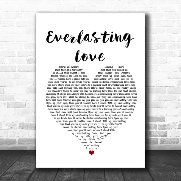 Love Affair Everlasting Love White Heart Song Lyric Poster Print