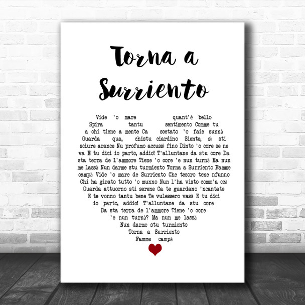 Luciano Pavarotti Torna a Surriento White Heart Song Lyric Poster Print