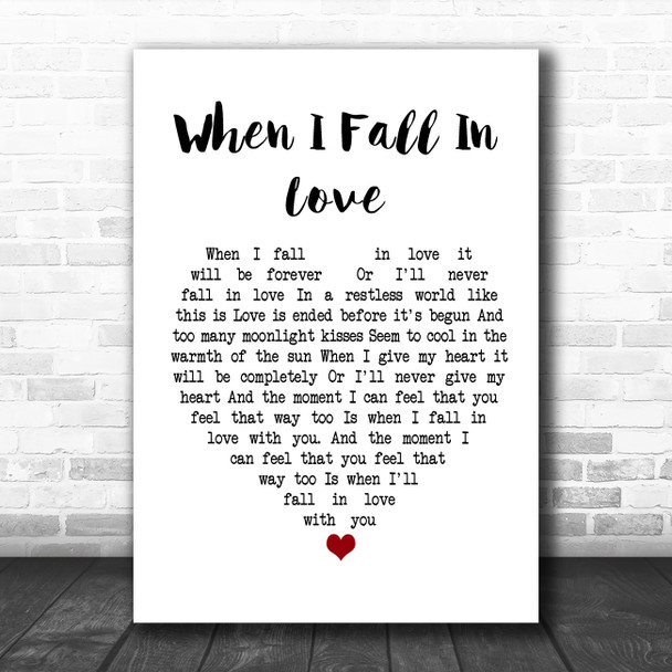 Nat King Cole When I Fall In Love White Heart Song Lyric Poster Print