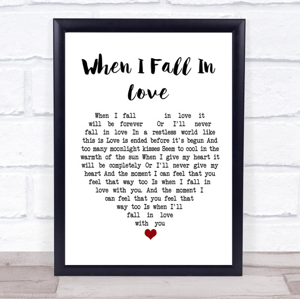 Nat King Cole When I Fall In Love White Heart Song Lyric Poster Print