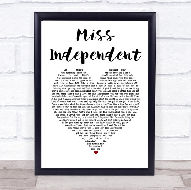 Ne-Yo Miss Independent White Heart Song Lyric Poster Print