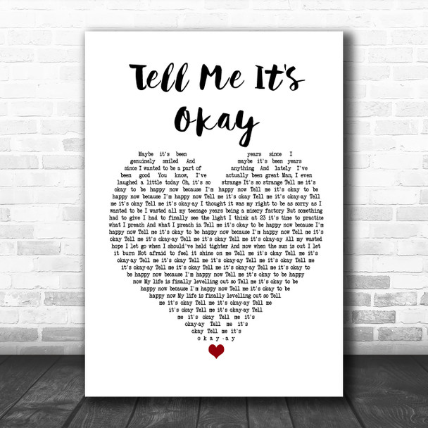 Paramore Tell Me It's Okay White Heart Song Lyric Poster Print
