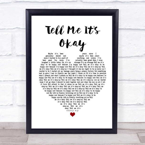 Paramore Tell Me It's Okay White Heart Song Lyric Poster Print