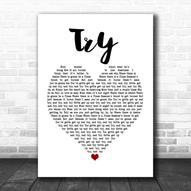 Pink Try White Heart Song Lyric Poster Print