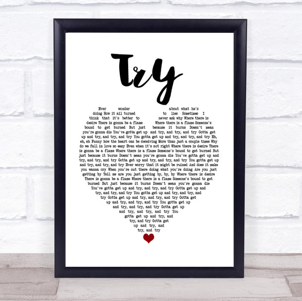 Pink Try White Heart Song Lyric Poster Print