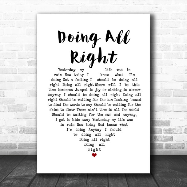 Queen Doing All Right White Heart Song Lyric Poster Print