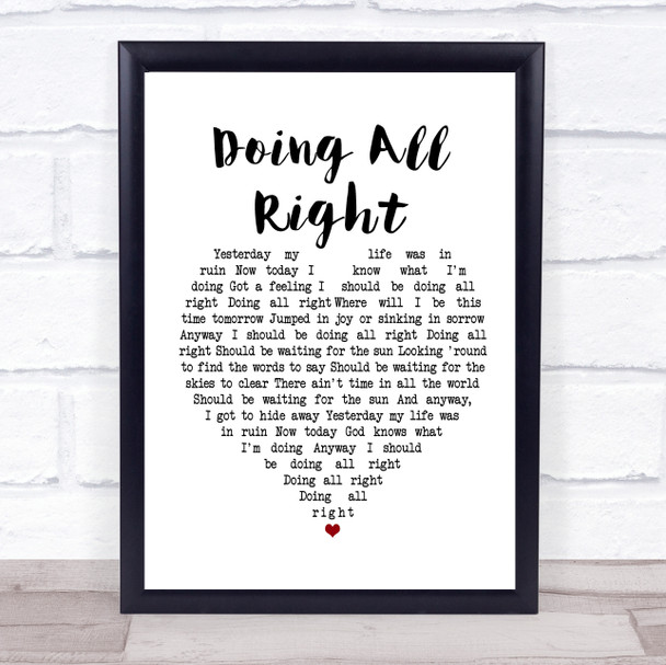 Queen Doing All Right White Heart Song Lyric Poster Print