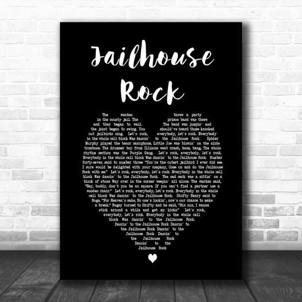 Elvis Presley Jailhouse Rock Black Heart Song Lyric Music Wall Art Print