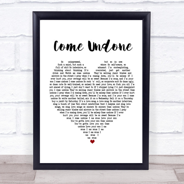 Robbie Williams Come Undone White Heart Song Lyric Poster Print