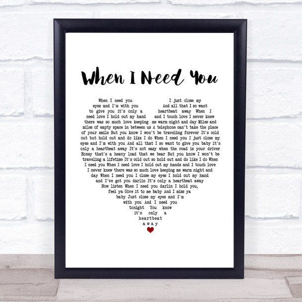 Rod Stewart When I Need You White Heart Song Lyric Poster Print