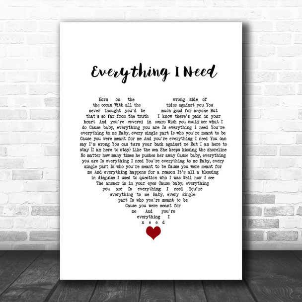 Skylar Grey Everything I Need White Heart Song Lyric Poster Print