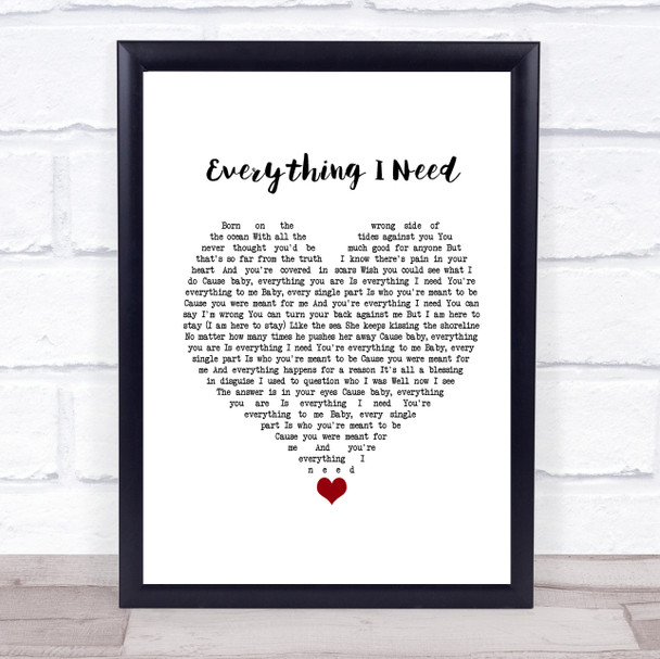 Skylar Grey Everything I Need White Heart Song Lyric Poster Print