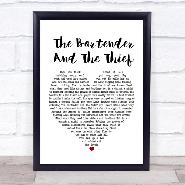 Stereophonics The Bartender And The Thief White Heart Song Lyric Poster Print