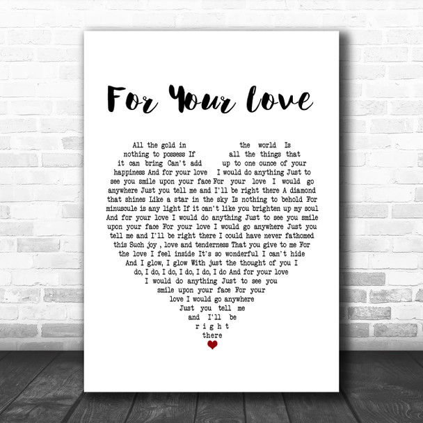 Stevie Wonder For Your Love White Heart Song Lyric Poster Print
