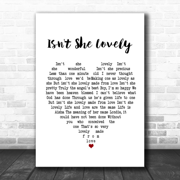 Stevie Wonder Isn't She Lovely White Heart Song Lyric Poster Print