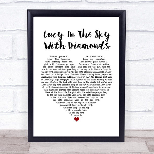 The Beatles Lucy In The Sky With Diamonds White Heart Song Lyric Poster Print