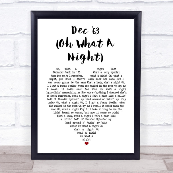 The Four Seasons Dec '63 (Oh What A Night) White Heart Song Lyric Poster Print